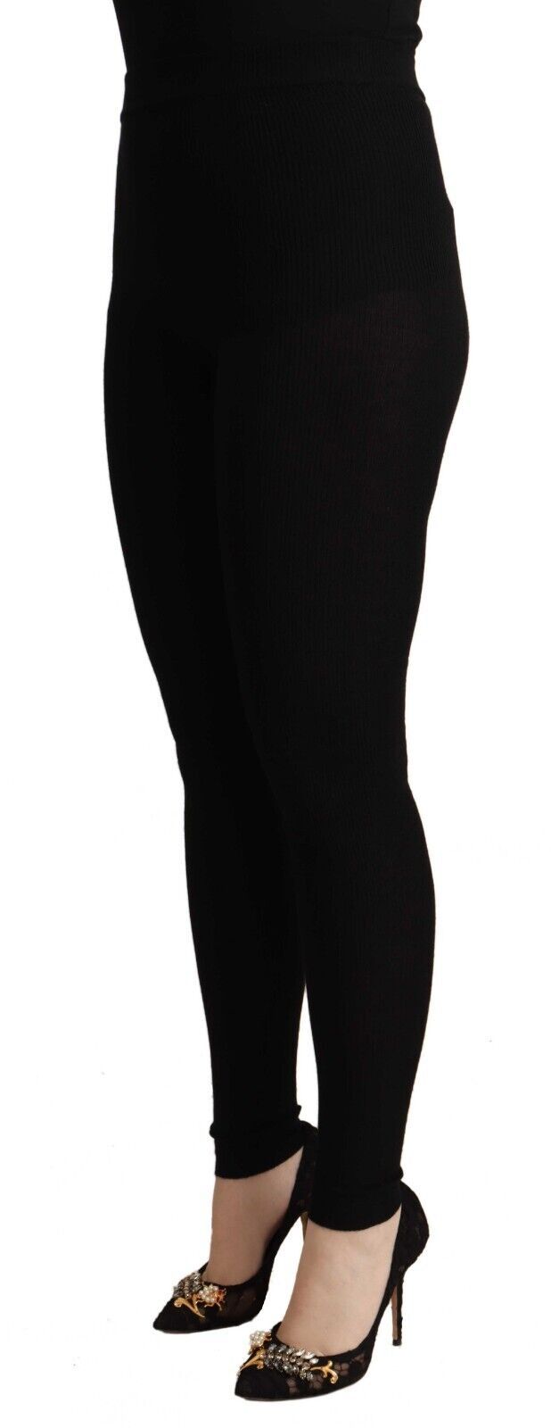 Black High Waist Cashmere Tights Pants - ventzia