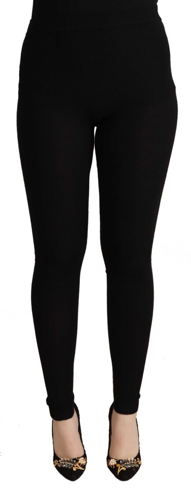 Black High Waist Cashmere Tights Pants - ventzia