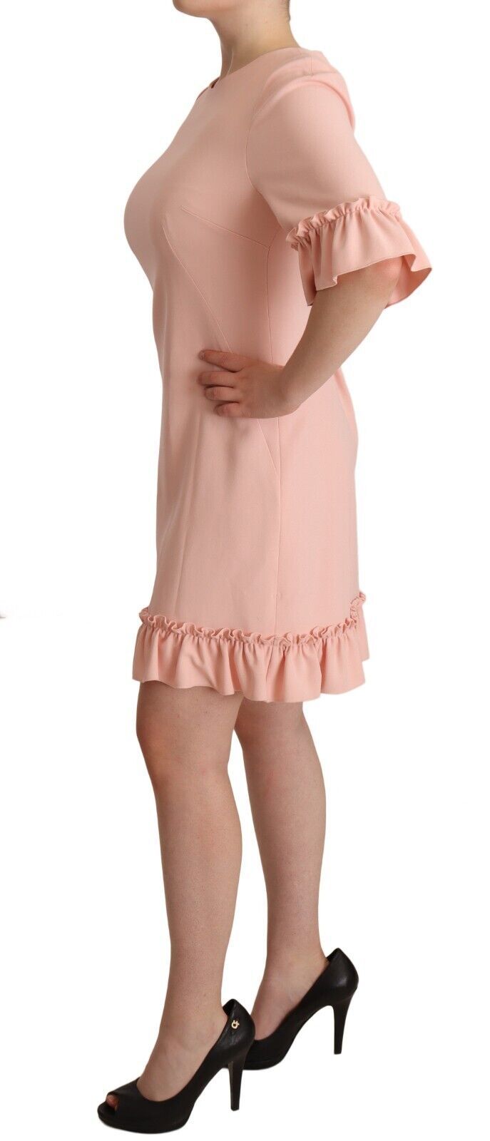 Ruffled Sleeve Sheath Dress in Pink - ventzia