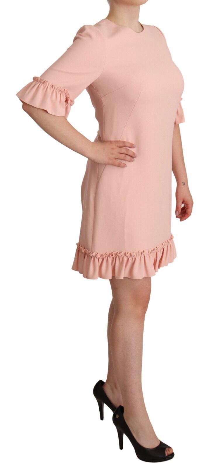 Ruffled Sleeve Sheath Dress in Pink - ventzia