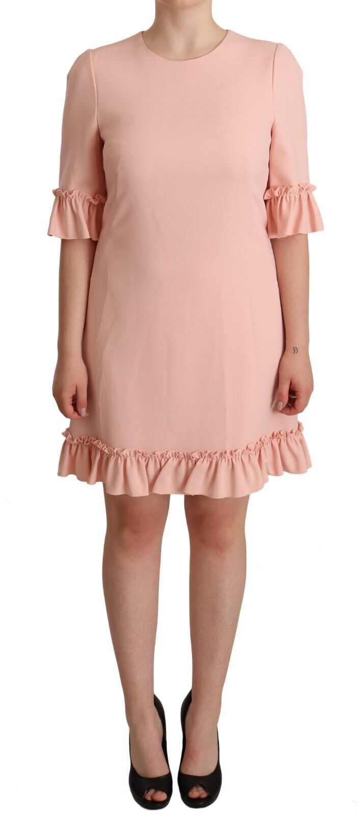 Ruffled Sleeve Sheath Dress in Pink - ventzia