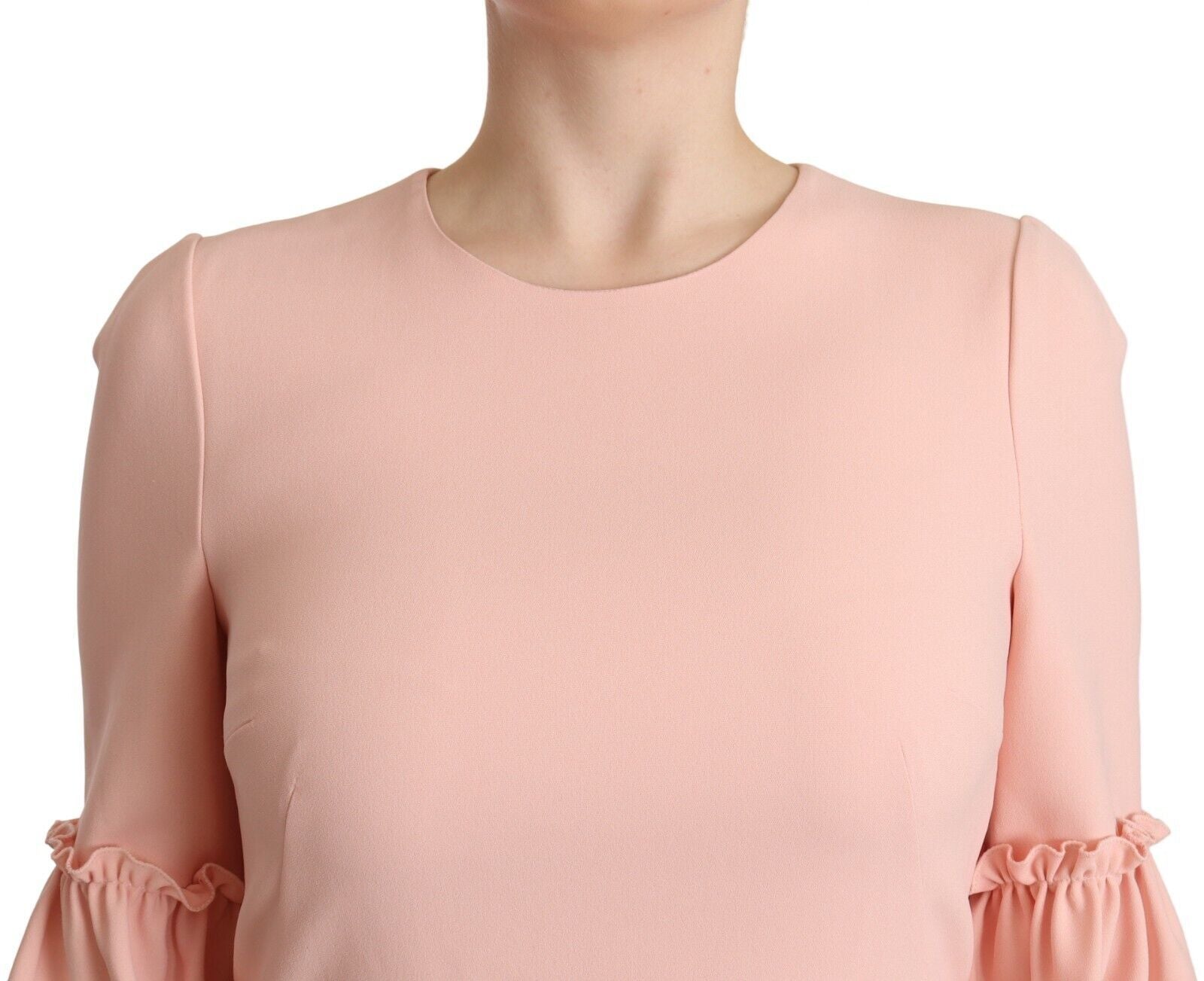 Ruffled Sleeve Sheath Dress in Pink - ventzia