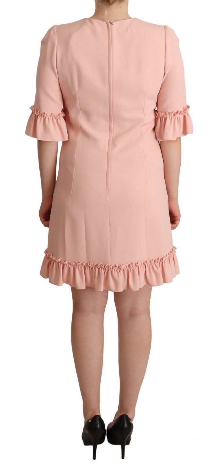 Ruffled Sleeve Sheath Dress in Pink - ventzia