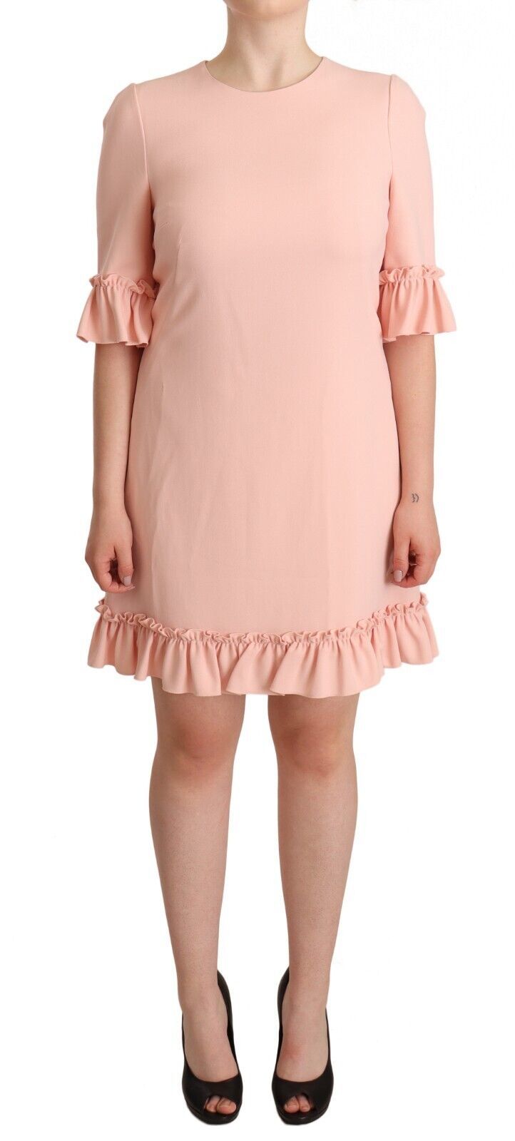 Ruffled Sleeve Sheath Dress in Pink - ventzia