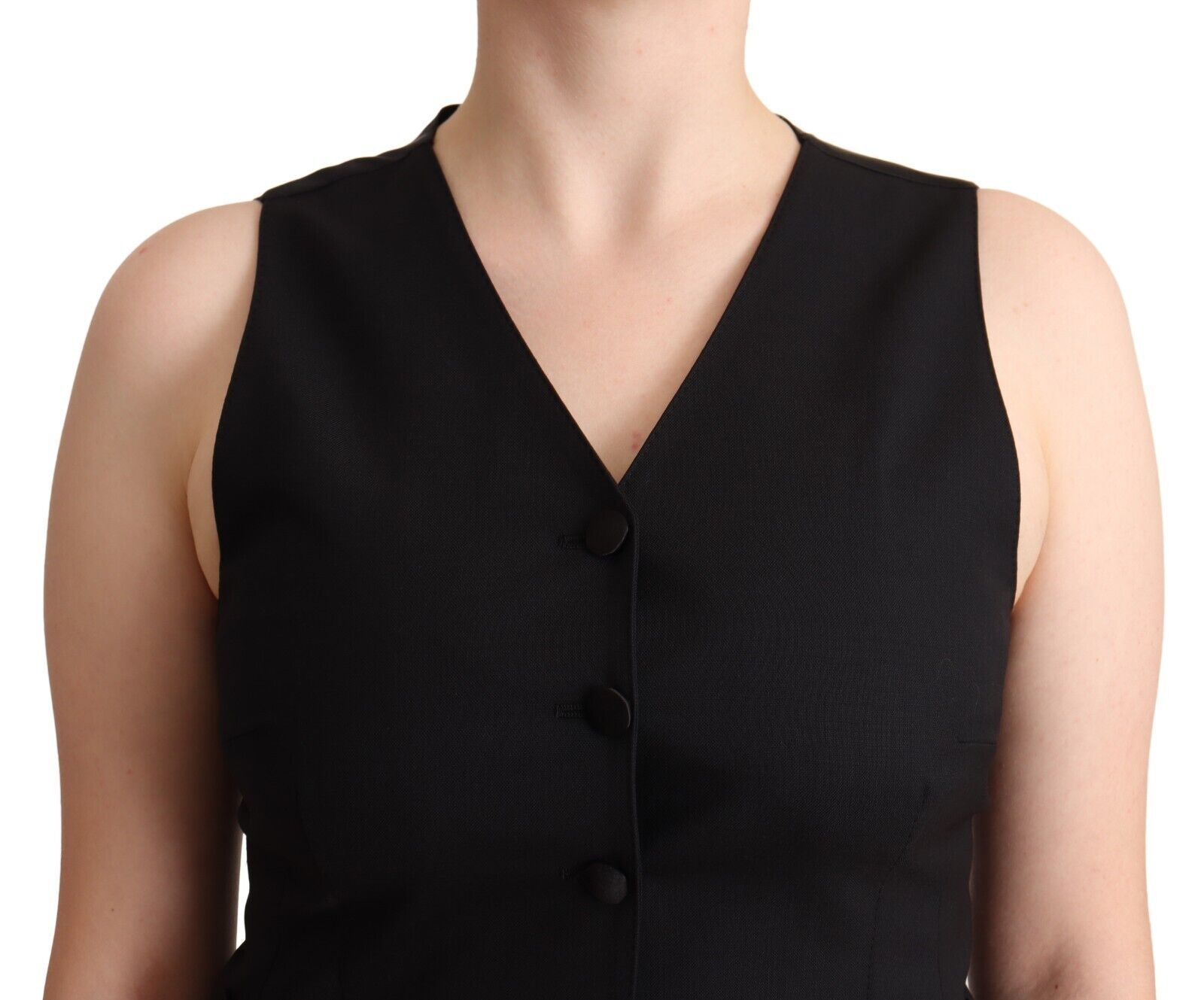 Elegant Black Vest Top with Button Detail - ventzia