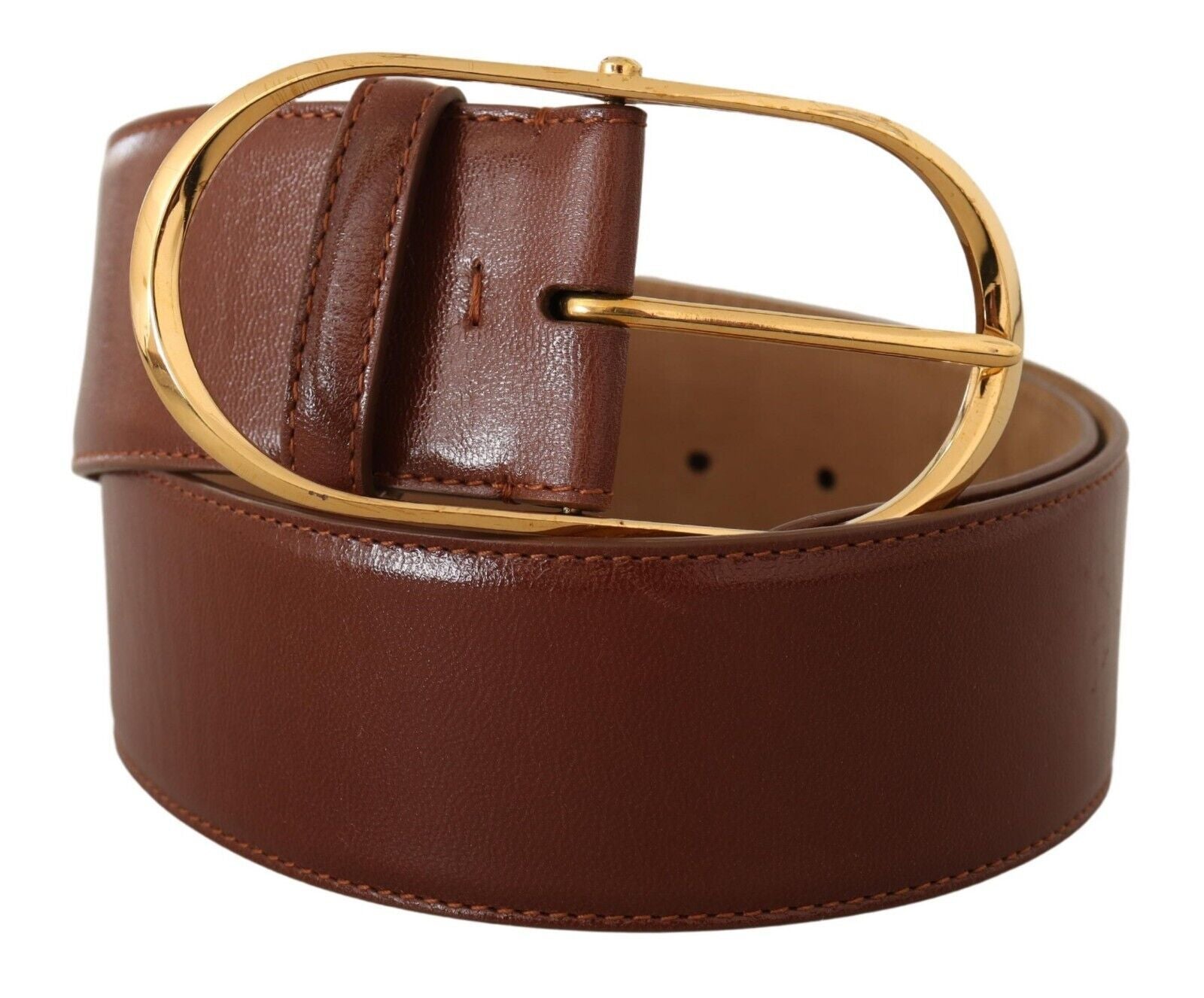 Elegant Brown Leather Belt with Gold Buckle - ventzia