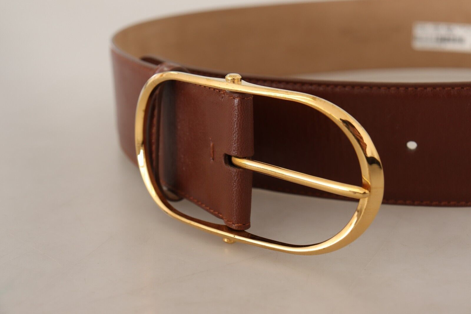 Elegant Brown Leather Belt with Gold Buckle - ventzia