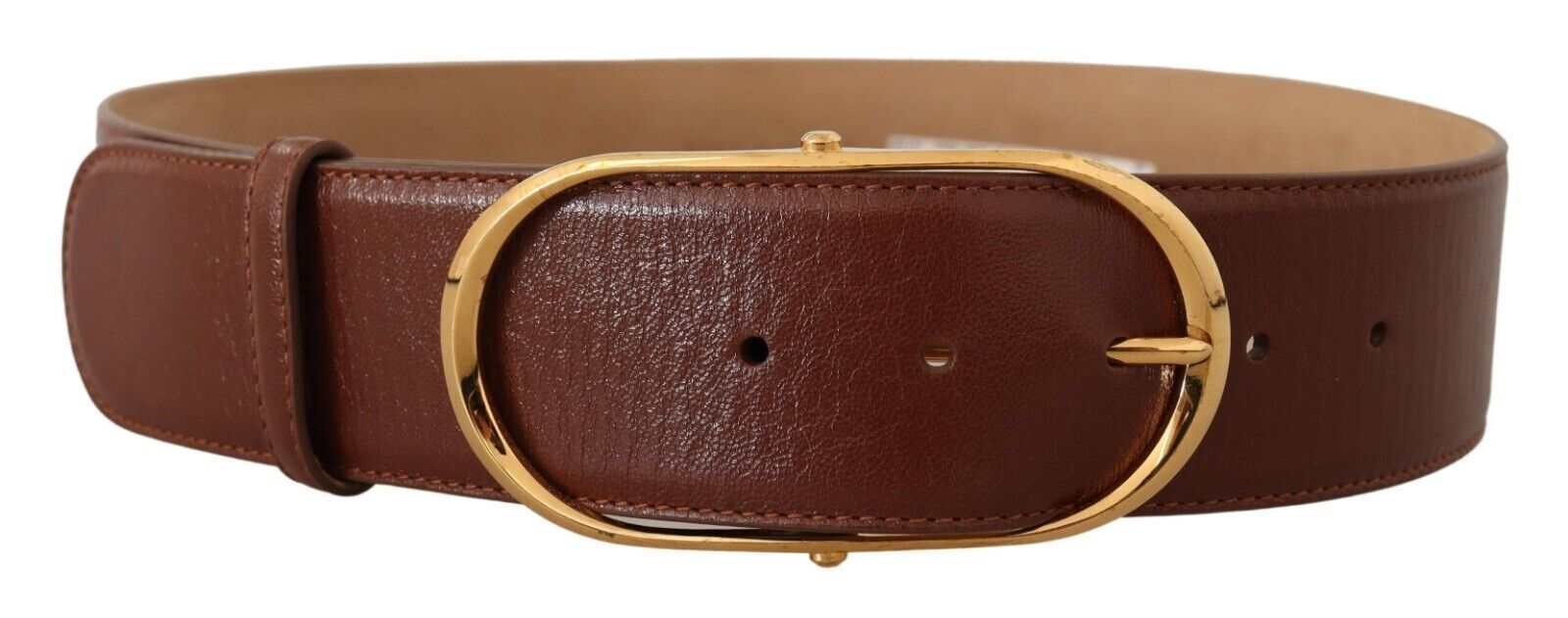 Elegant Brown Leather Belt with Gold Buckle - ventzia