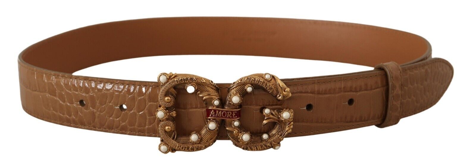 Elegant Croco Leather Amore Belt with Pearls - ventzia