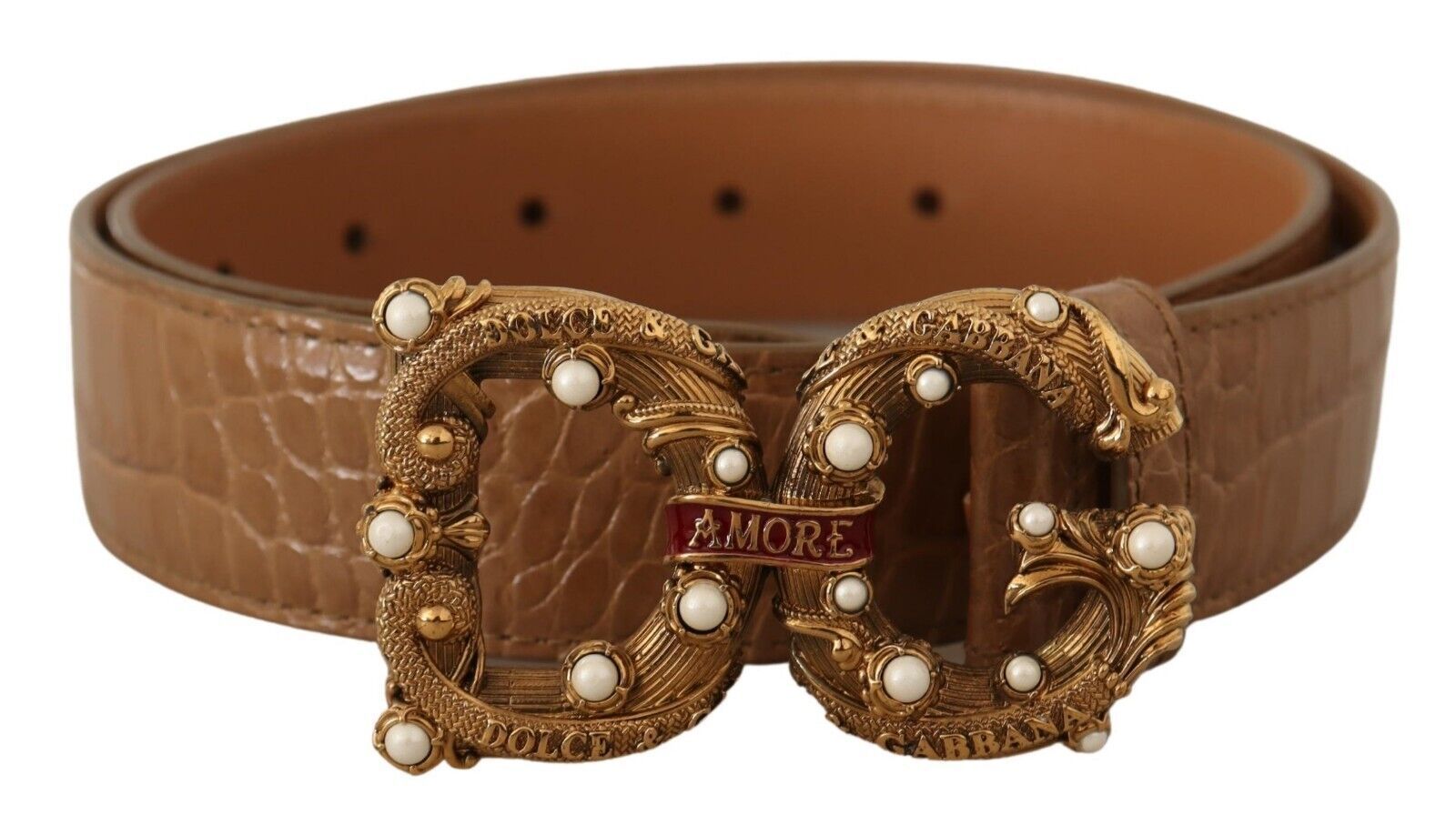 Elegant Croco Leather Amore Belt with Pearls - ventzia