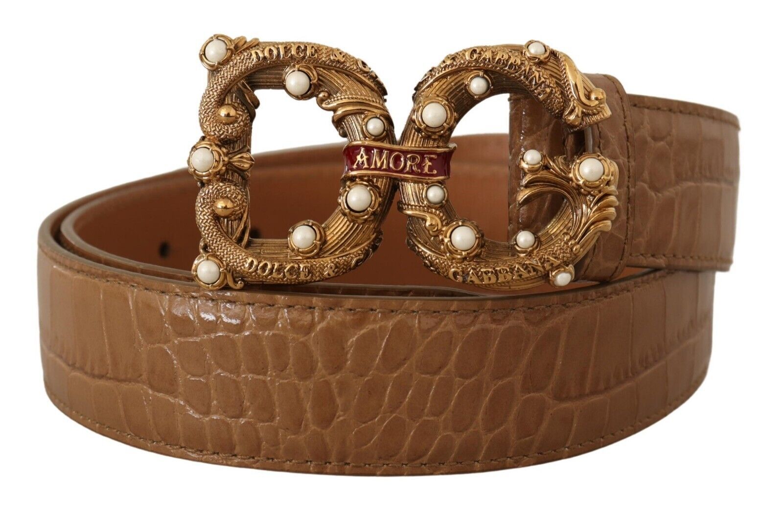 Elegant Croco Leather Amore Belt with Pearls - ventzia