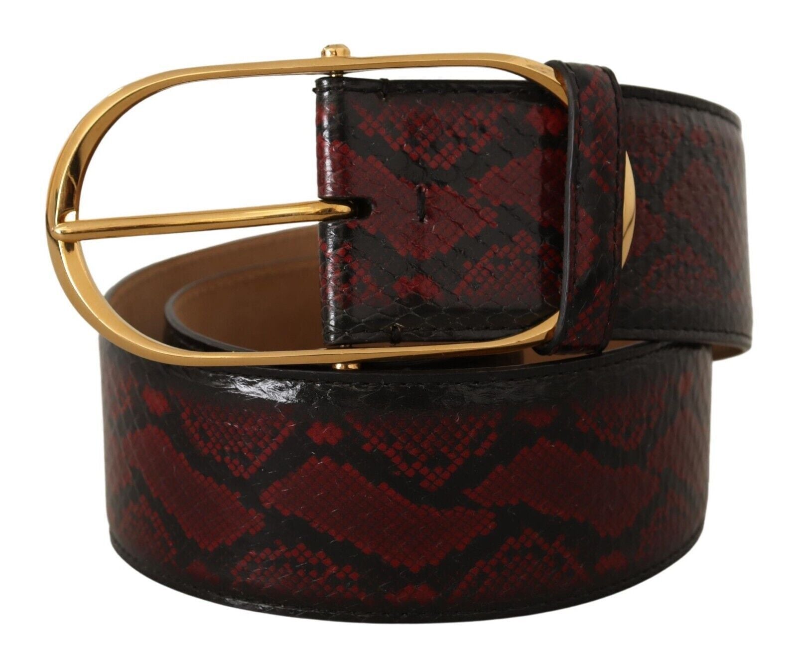 Elegant Red Python Leather Belt with Gold Buckle - ventzia