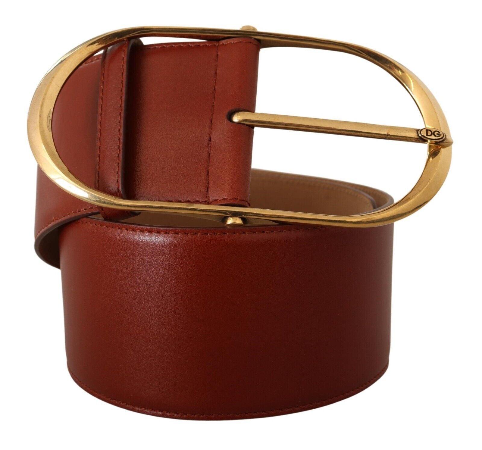 Elegant Maroon Leather Belt with Gold Accents - ventzia