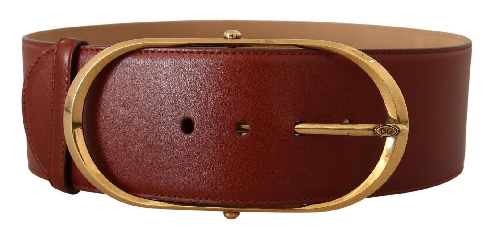 Elegant Maroon Leather Belt with Gold Accents - ventzia