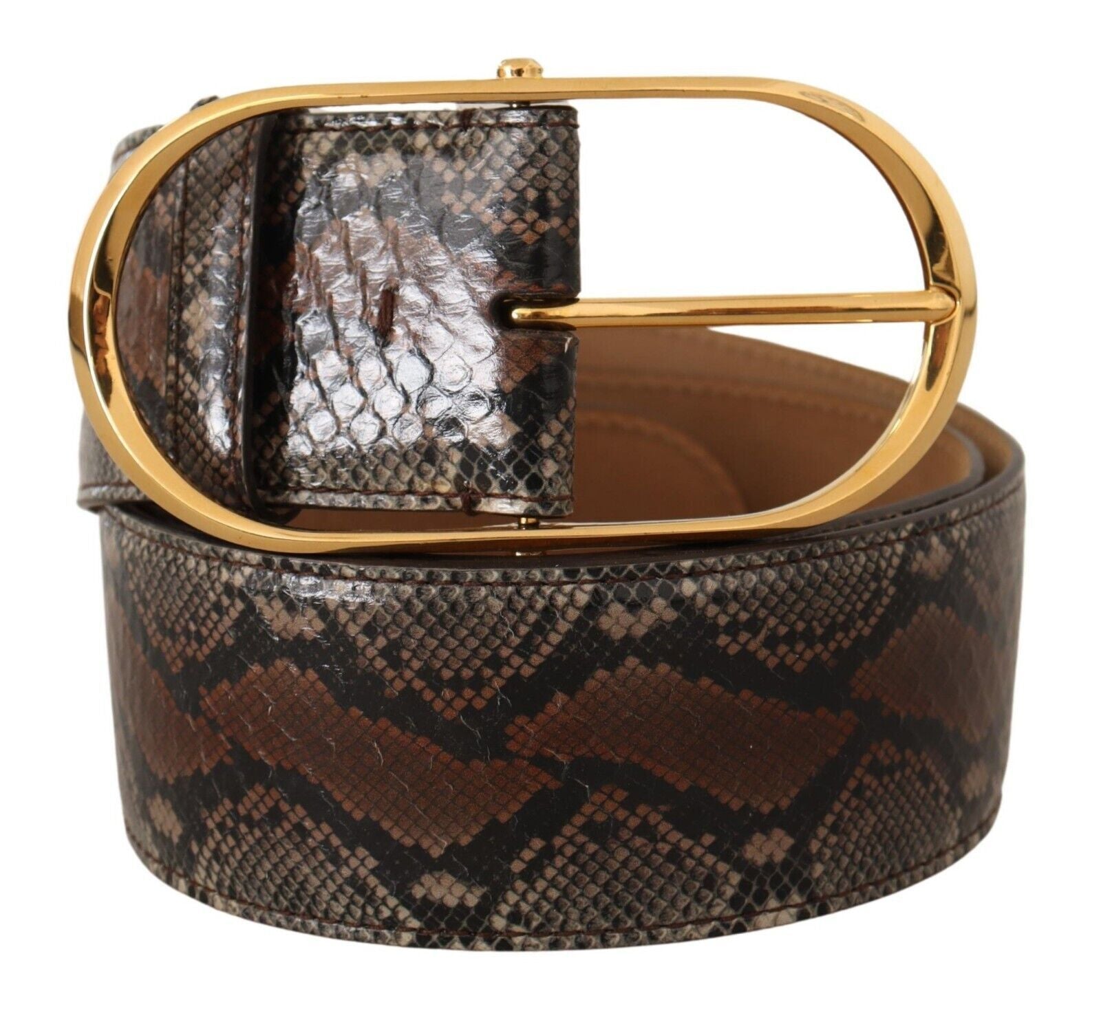 Elegant Brown Leather Belt with Gold Buckle - ventzia