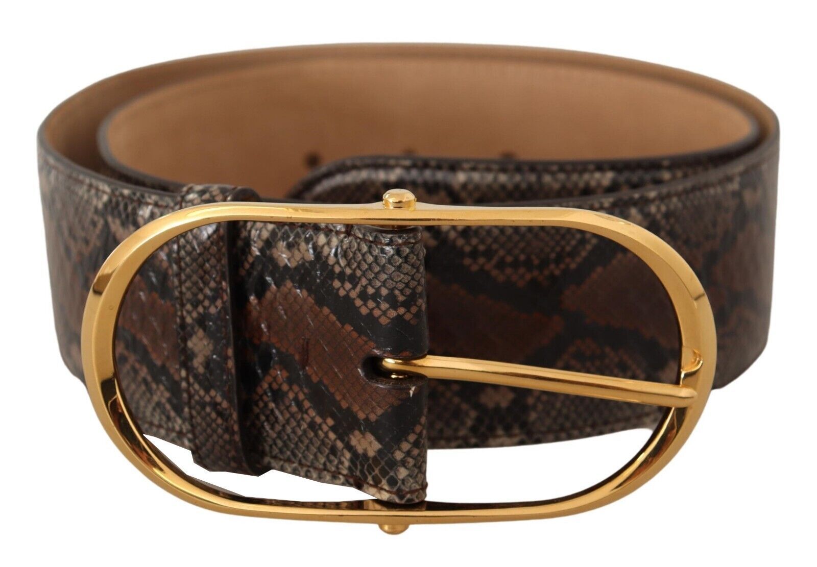 Elegant Brown Leather Belt with Gold Buckle - ventzia