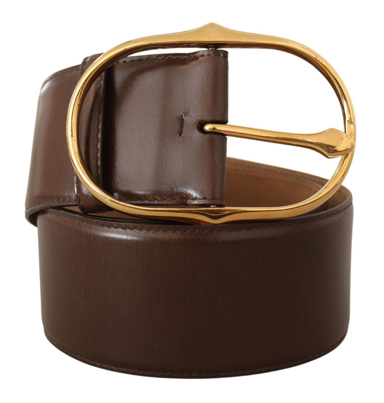 Elegant Brown Leather Belt with Gold Buckle - ventzia