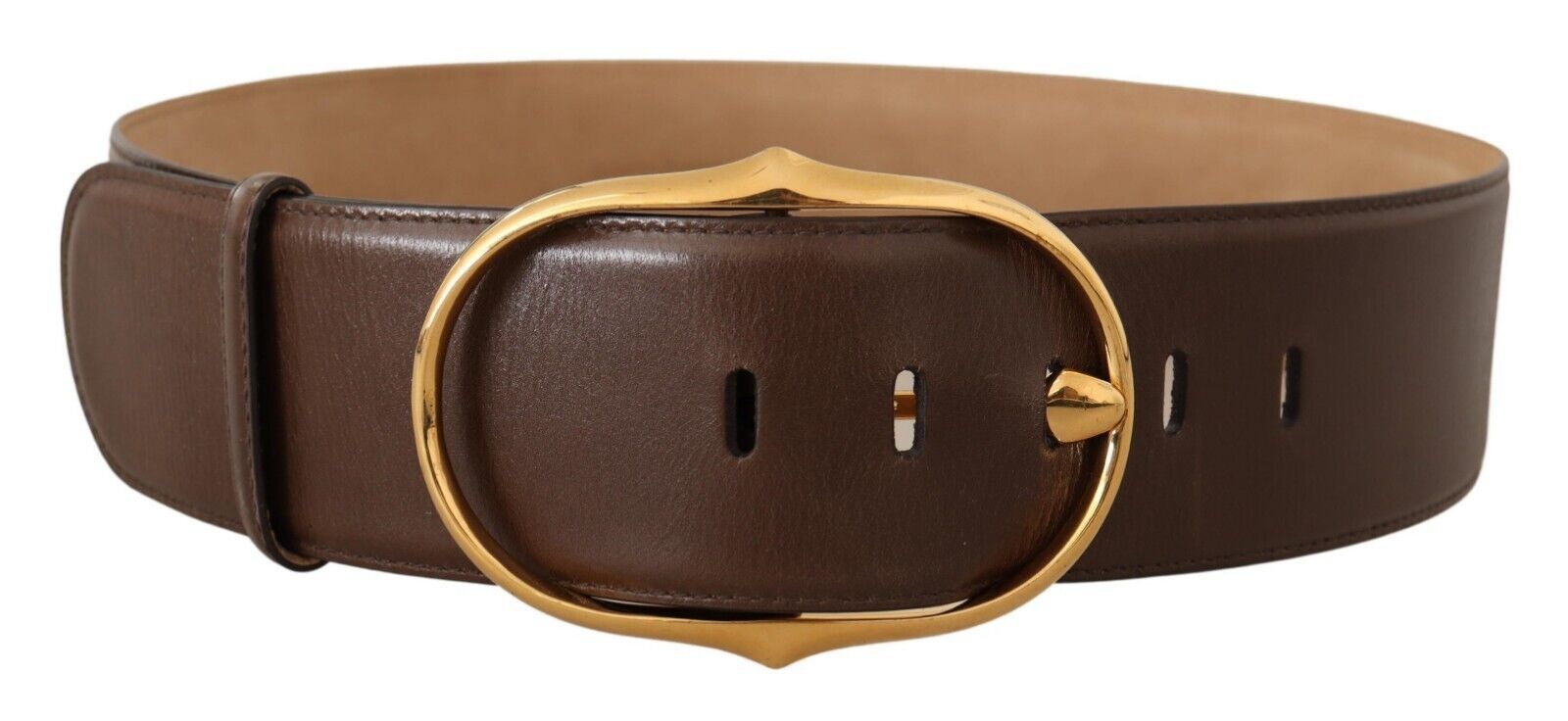 Elegant Brown Leather Belt with Gold Buckle - ventzia