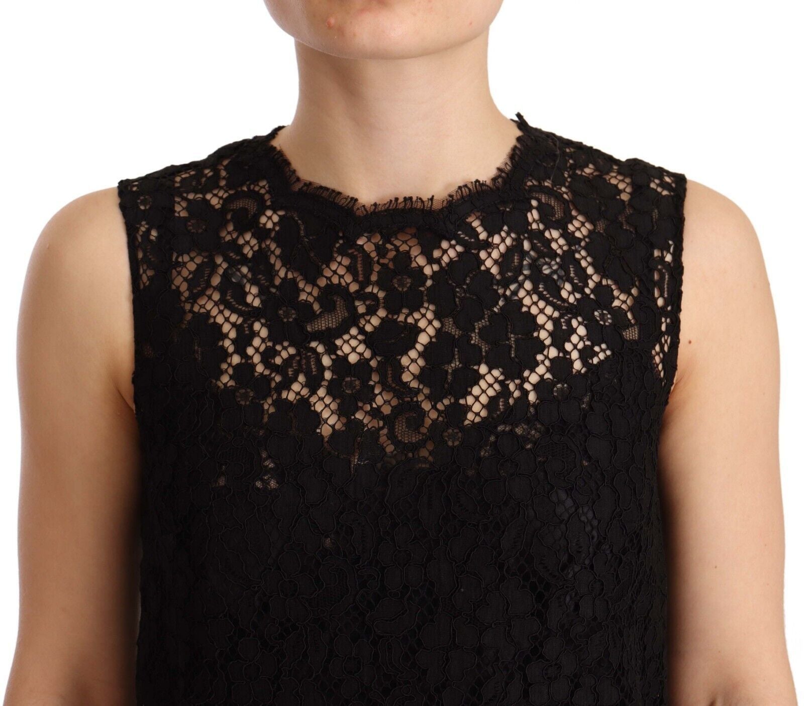 Elegant Floral Lace Sheath Dress in Black - ventzia