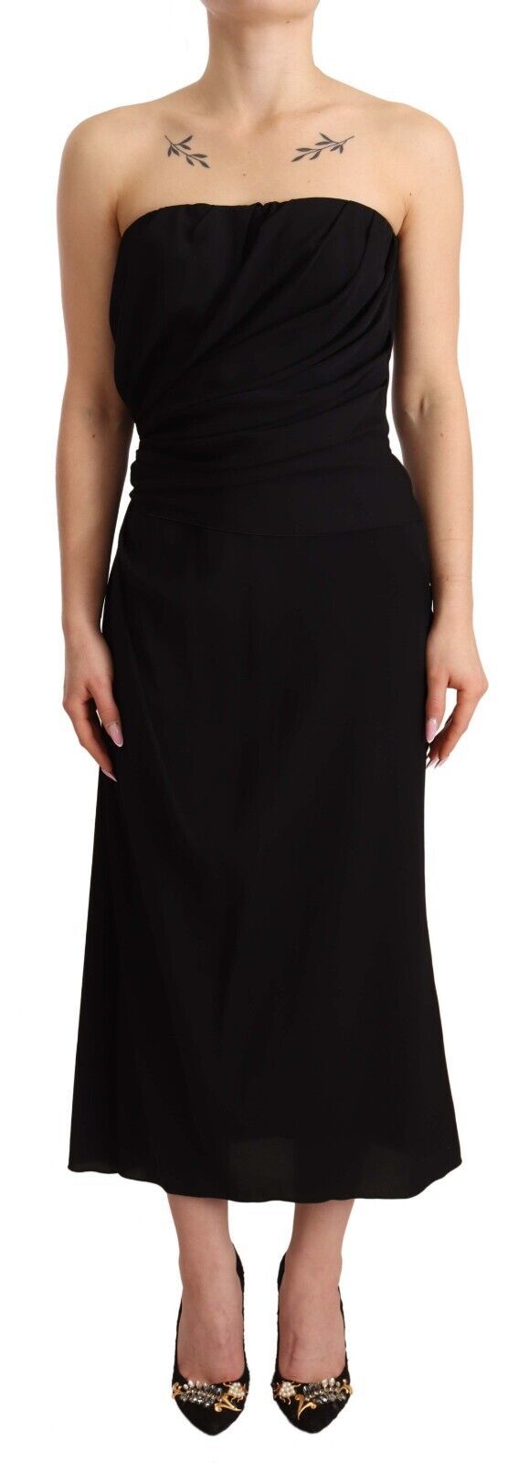 Elegant Strapless Silk Midi Dress - ventzia
