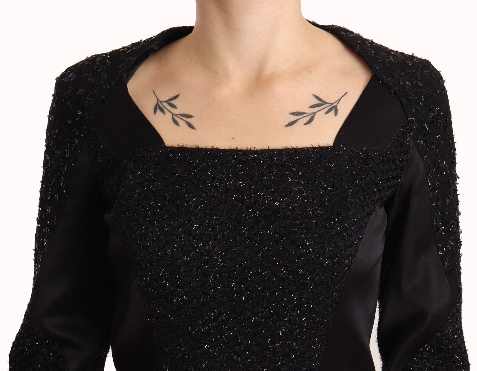 Elegant Black Embellished Sheath Midi Dress - ventzia
