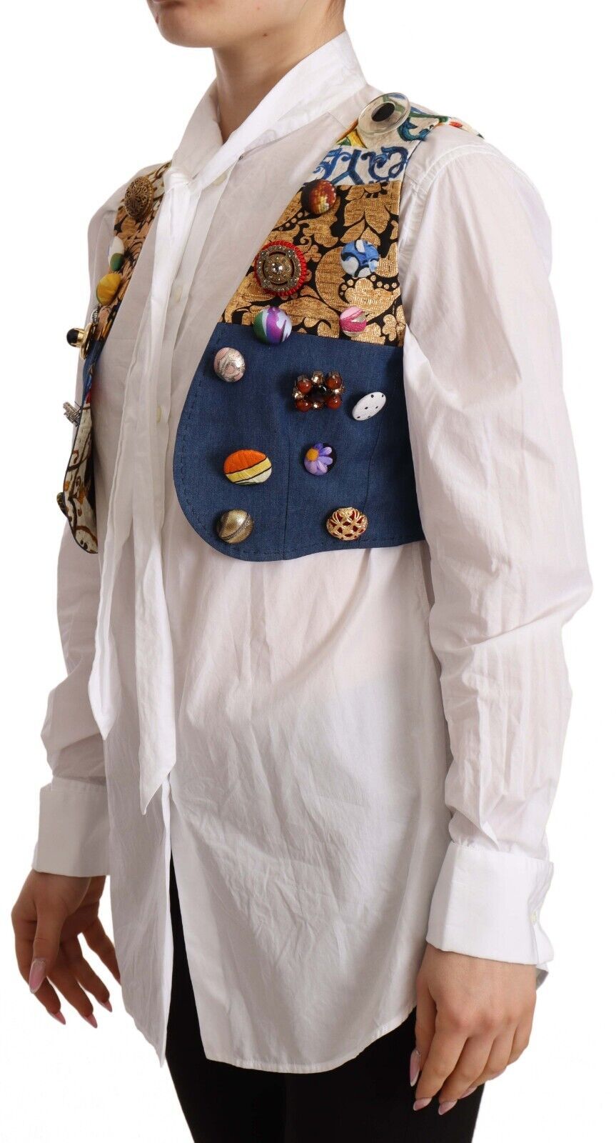 Multicolor Cropped Vest Top with Button Accents - ventzia