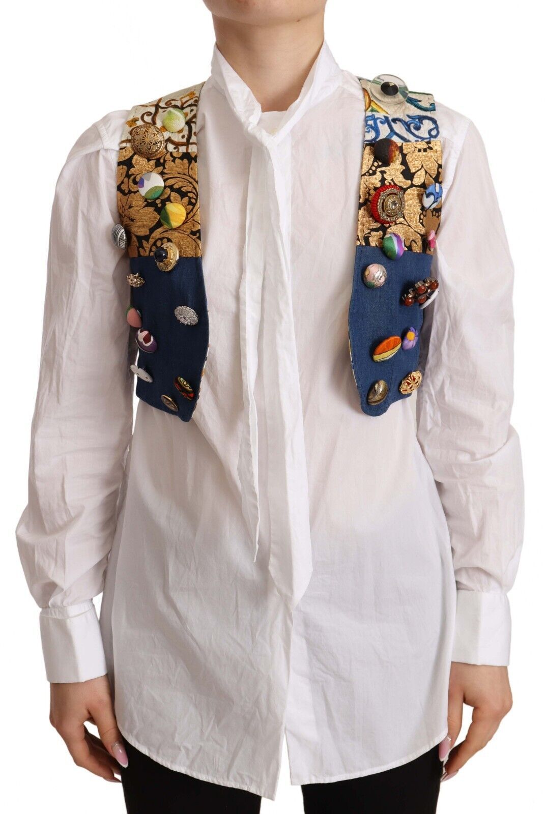 Multicolor Cropped Vest Top with Button Accents - ventzia