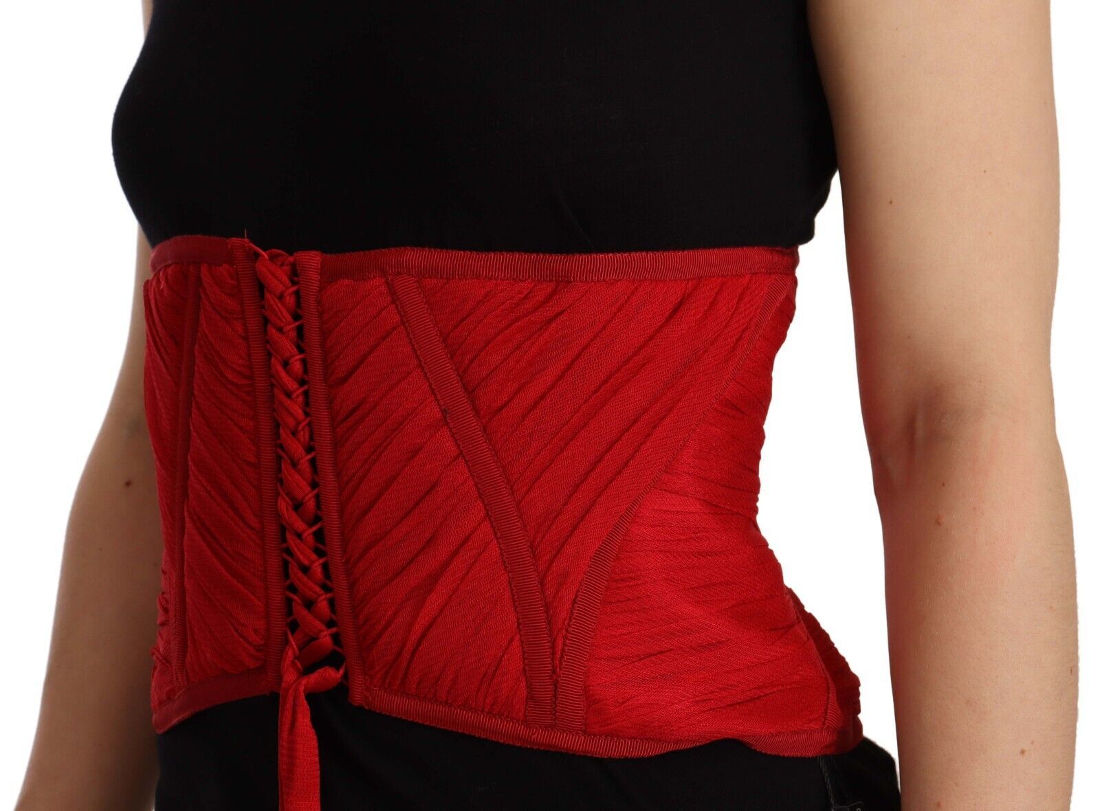 Elegant Red Silk Corset Belt Top - ventzia