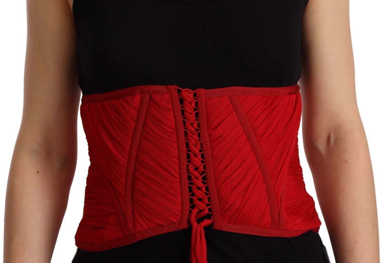 Elegant Red Silk Corset Belt Top - ventzia
