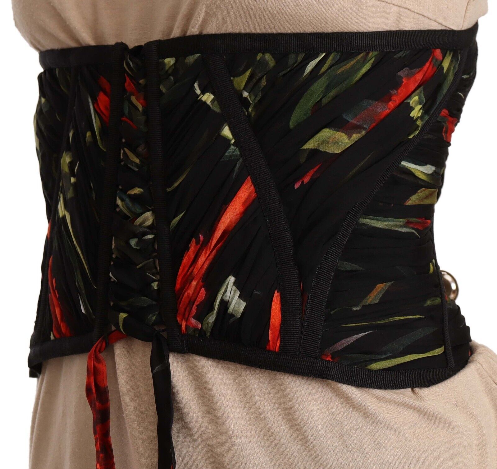 Elegant Black Silk Corset Belt Top - ventzia