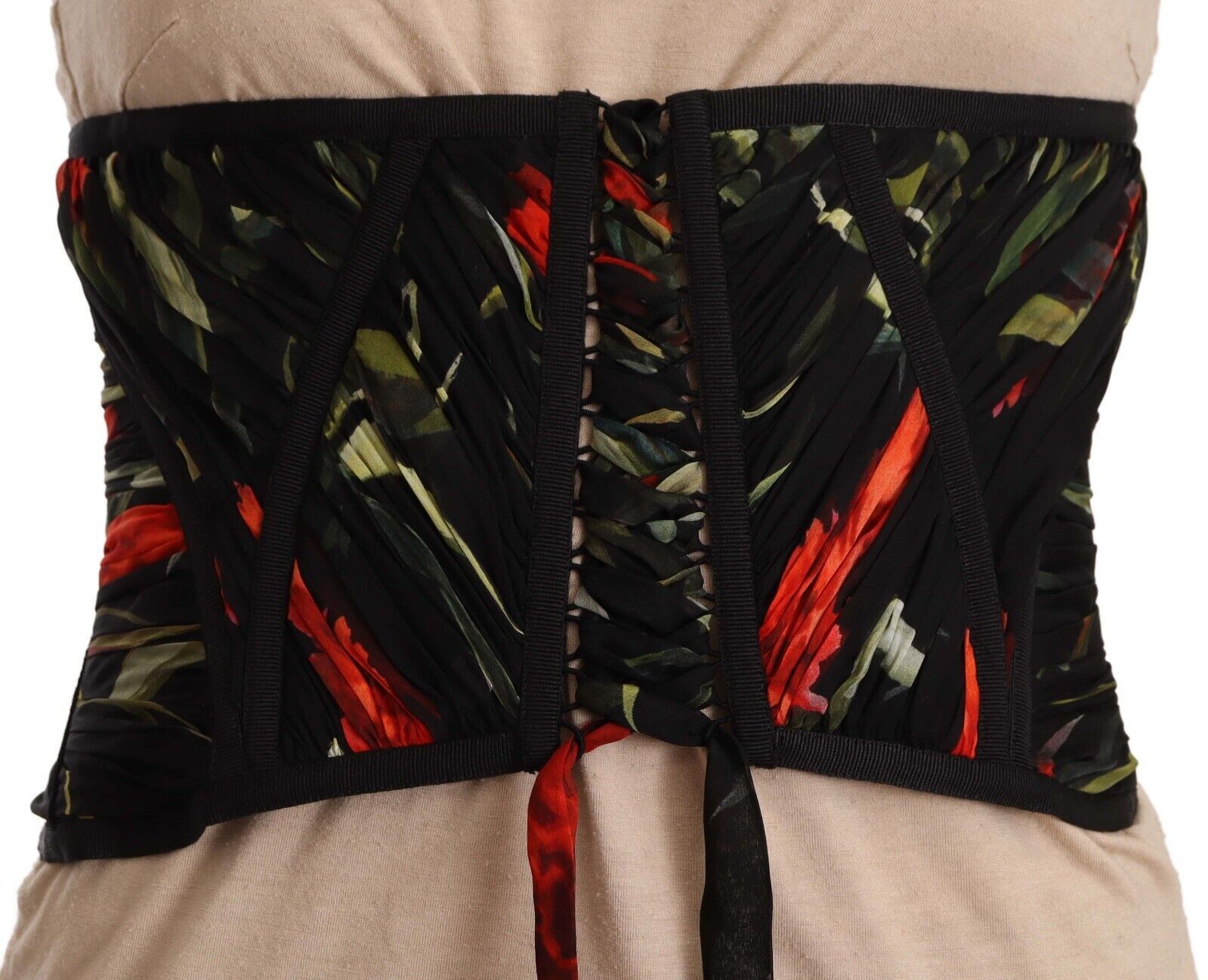 Elegant Black Silk Corset Belt Top - ventzia