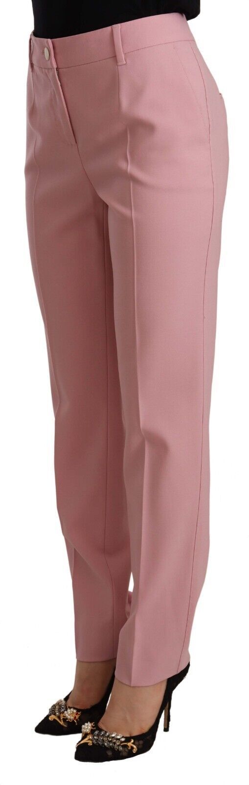 Elegant Pink High-Waisted Trousers - ventzia