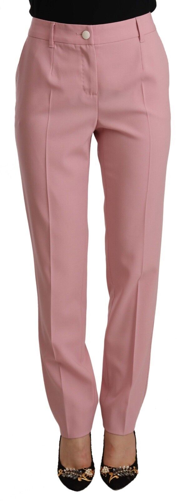 Elegant Pink High-Waisted Trousers - ventzia