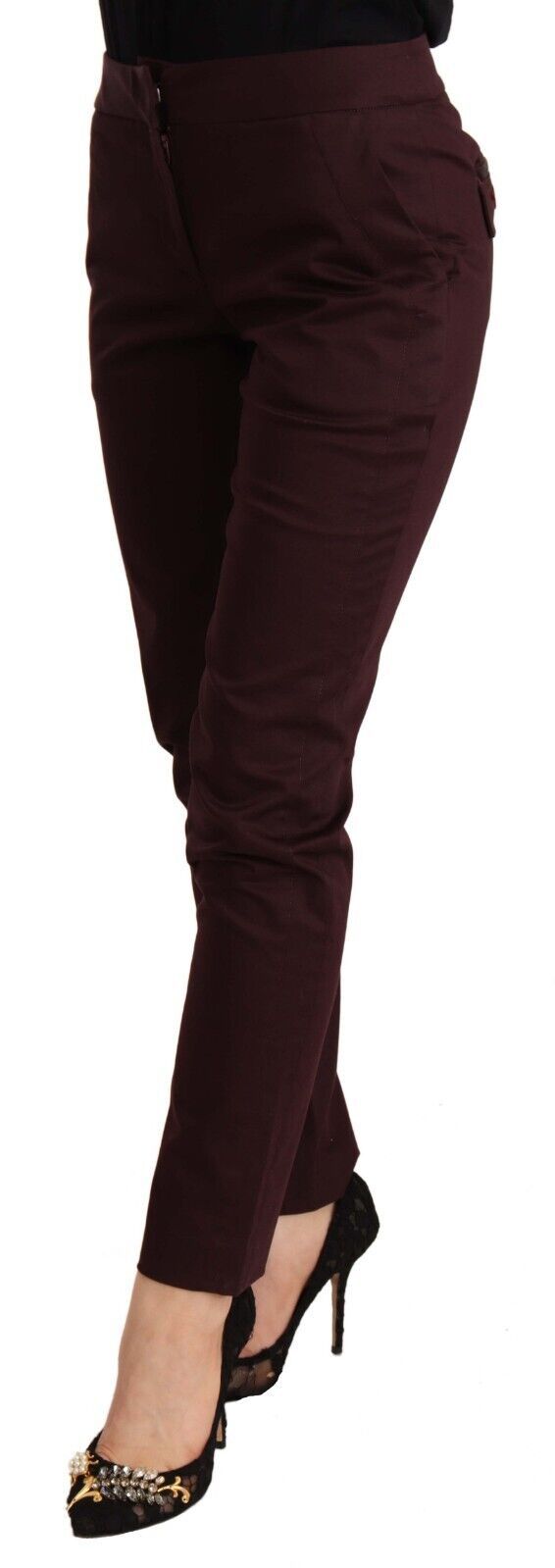 Maroon Slim Fit Skinny Pants with Zipper Detail - ventzia