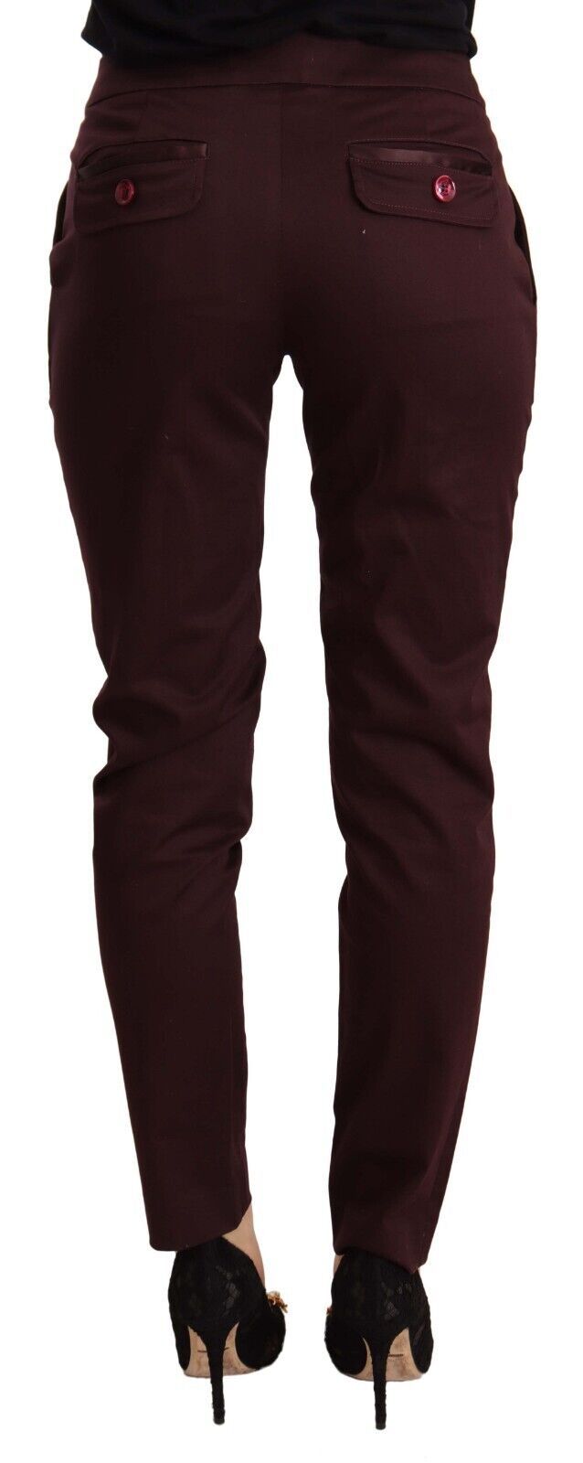 Maroon Slim Fit Skinny Pants with Zipper Detail - ventzia