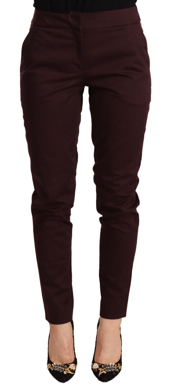 Maroon Slim Fit Skinny Pants with Zipper Detail - ventzia
