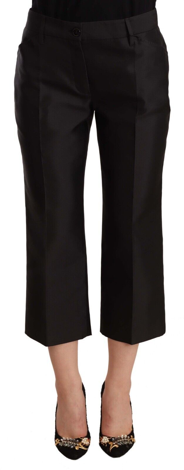 Chic Silk Cropped Trousers in Timeless Black - ventzia
