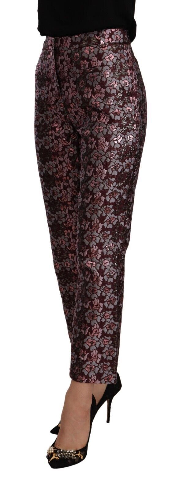 High Waist Jacquard Flared Cropped Trousers - ventzia