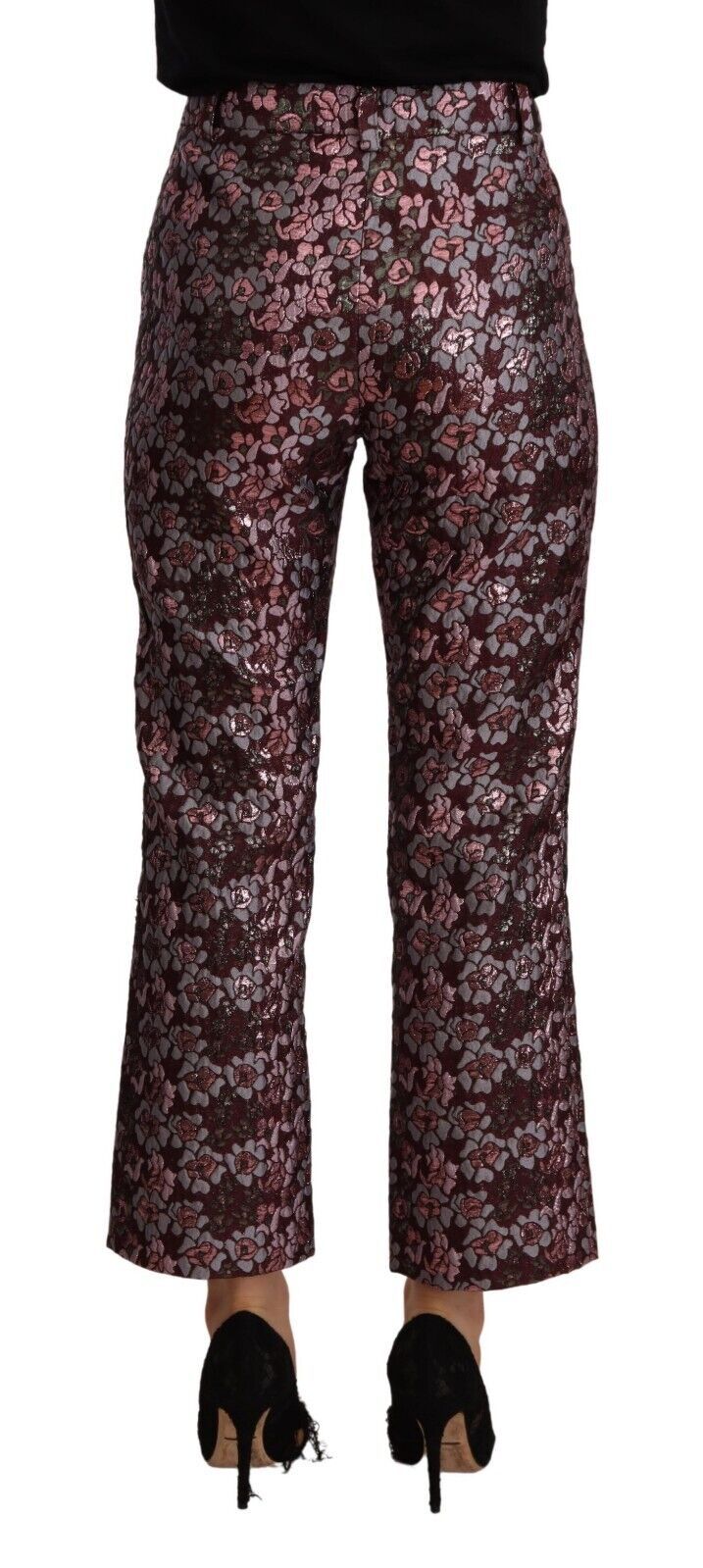 High Waist Jacquard Flared Cropped Trousers - ventzia