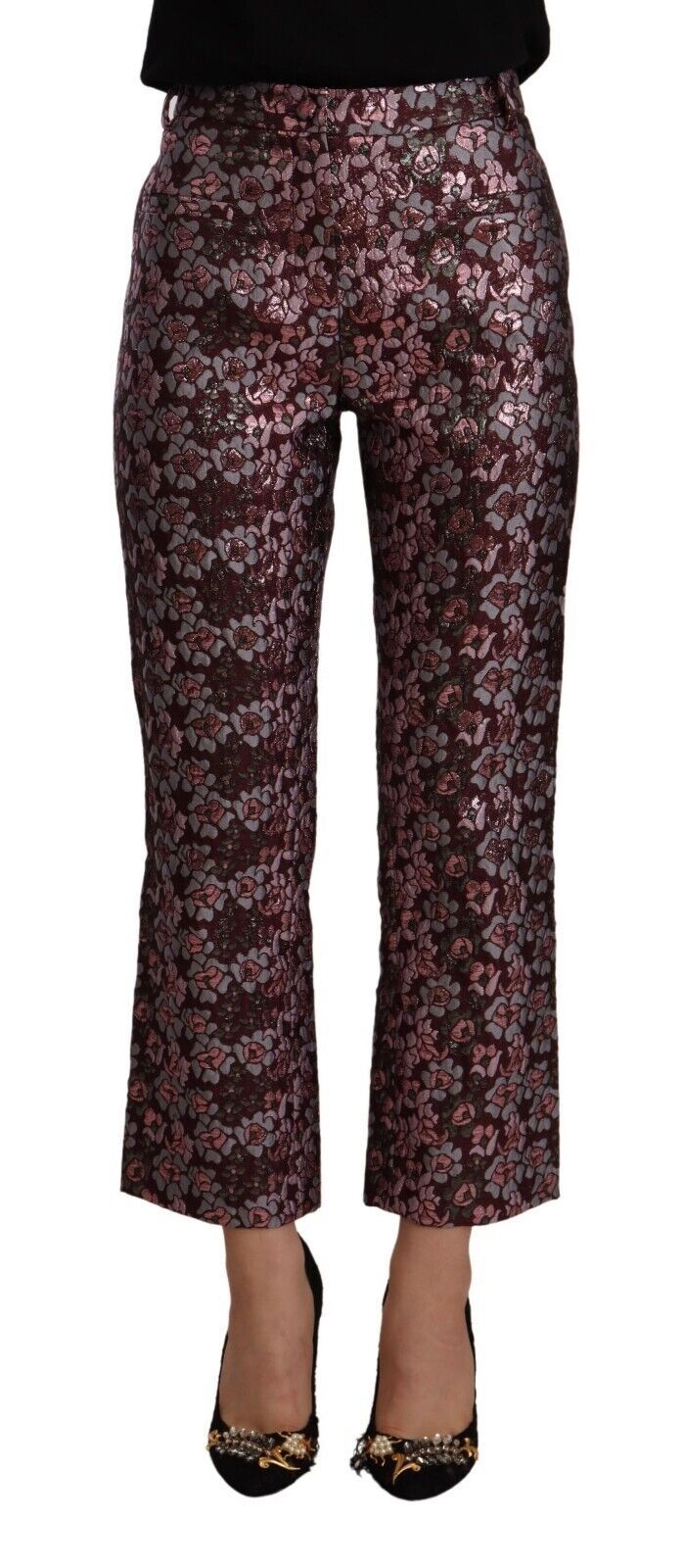 High Waist Jacquard Flared Cropped Trousers - ventzia