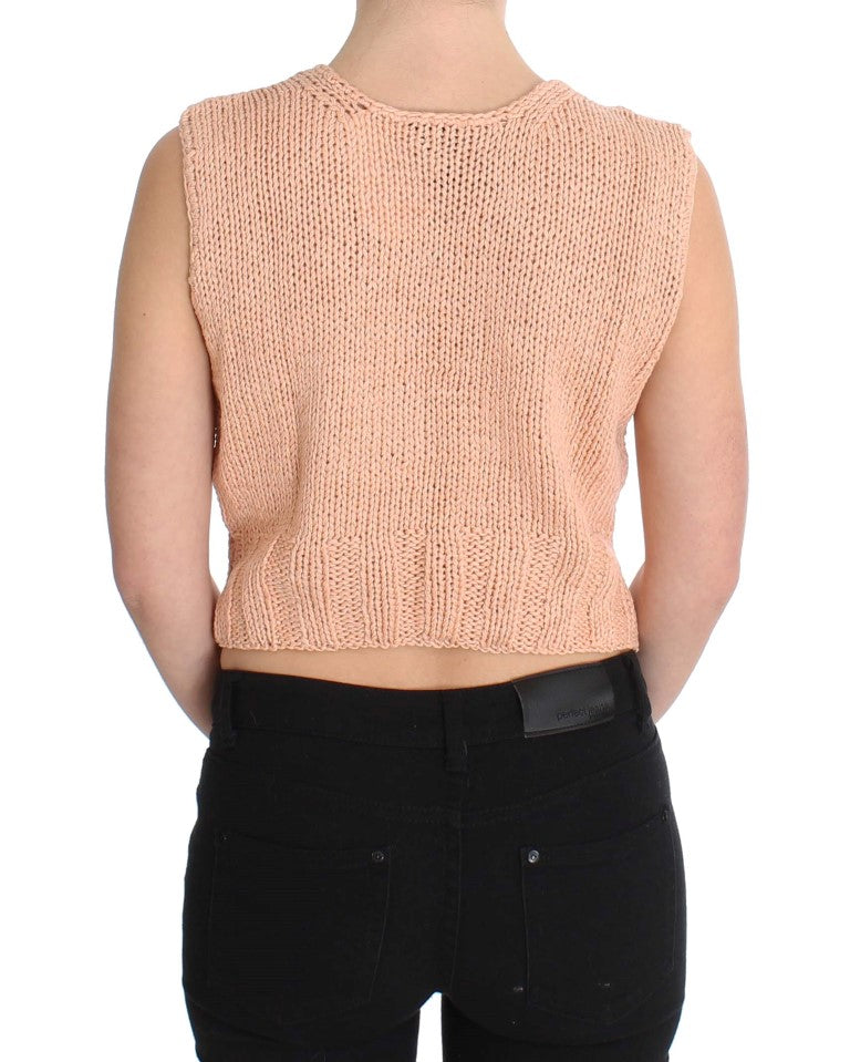 Elegant Pink Knitted Sleeveless Vest Sweater - ventzia