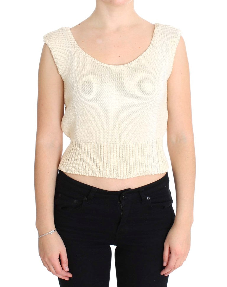 Beige Sleeveless Knit Vest Sweater - ventzia