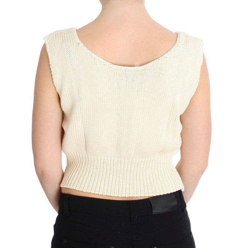 Beige Sleeveless Knit Vest Sweater - ventzia