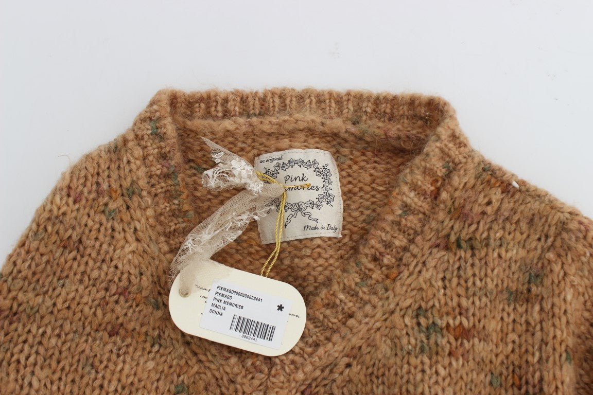Chic Brown Oversize Knitted V-Neck Sweater - ventzia