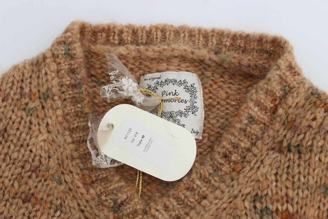 Chic Brown Oversize Knitted V-Neck Sweater - ventzia