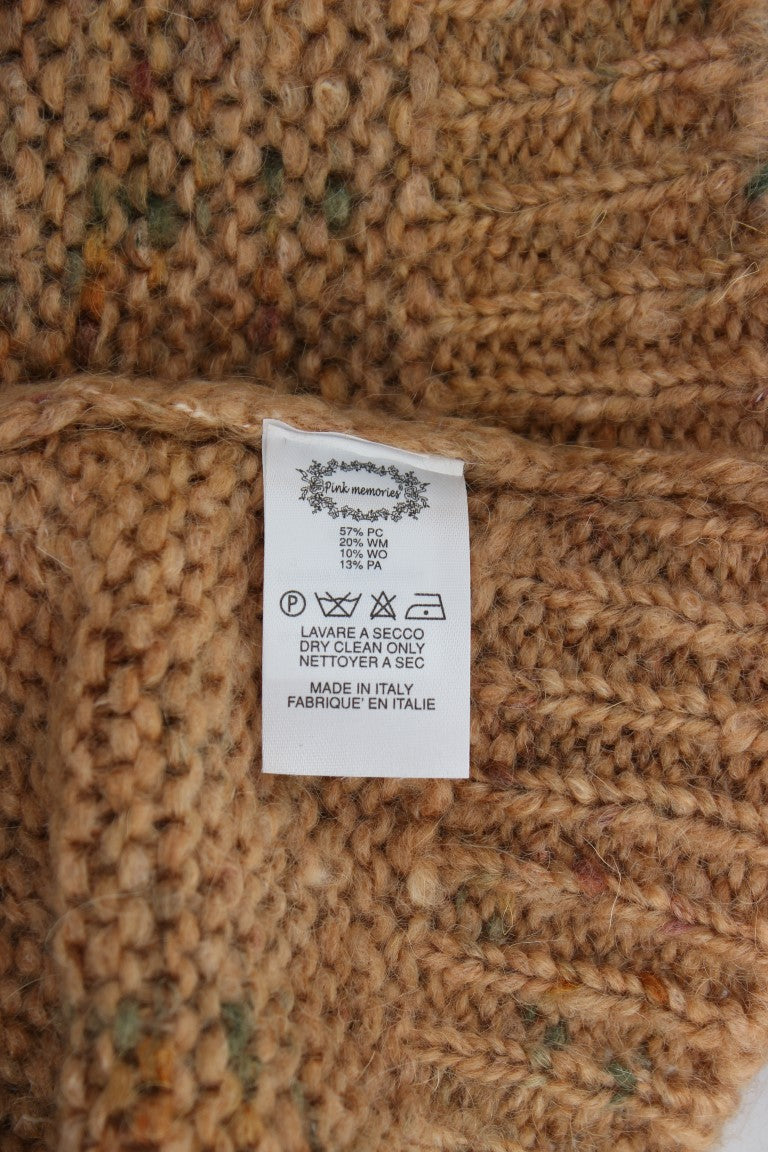 Chic Brown Oversize Knitted V-Neck Sweater - ventzia