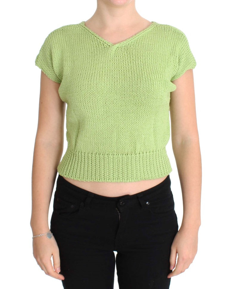 Elegant Green Knitted Sleeveless Vest Sweater - ventzia