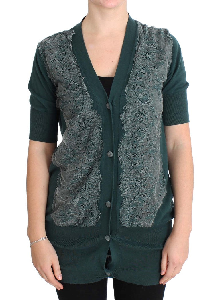 Elegant Green Lace Cardigan Sweater - ventzia