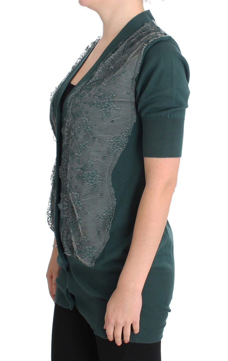 Elegant Green Lace Cardigan Sweater - ventzia
