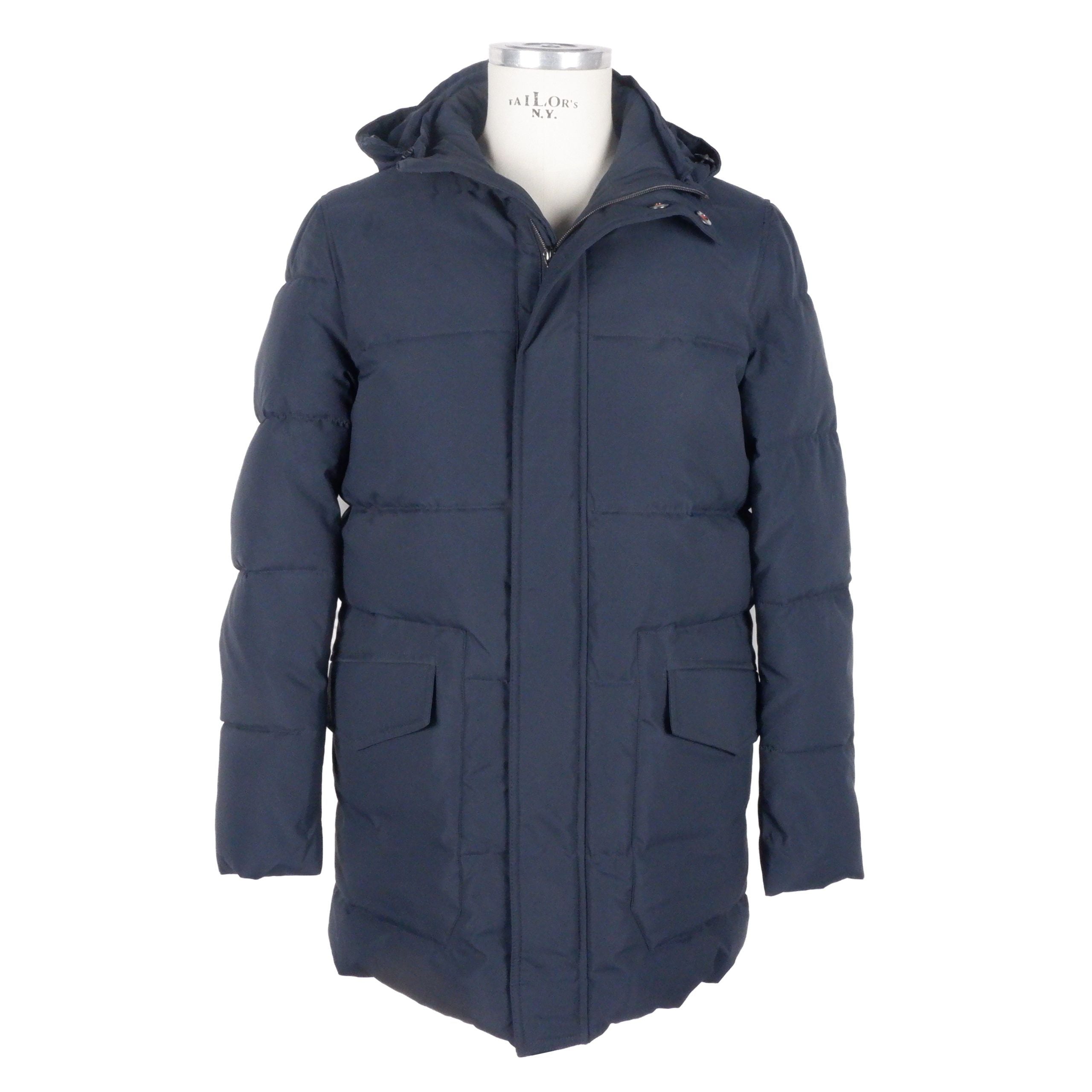 Sleek Blue Men's Hooded Jacket - ventzia